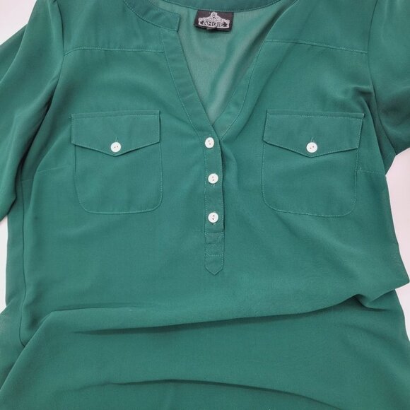 Angie Womens Sheer Tunic Blouse Small Green Career Ethereal Layer Goblin… - Picture 12 of 16